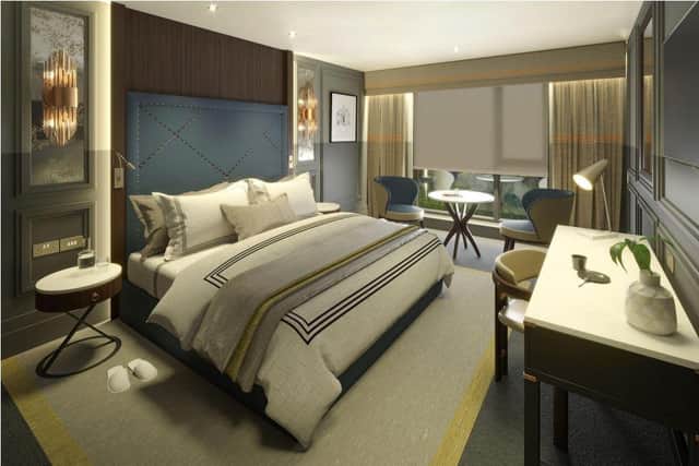An artist's illustration of one of the new hotel's guest rooms
