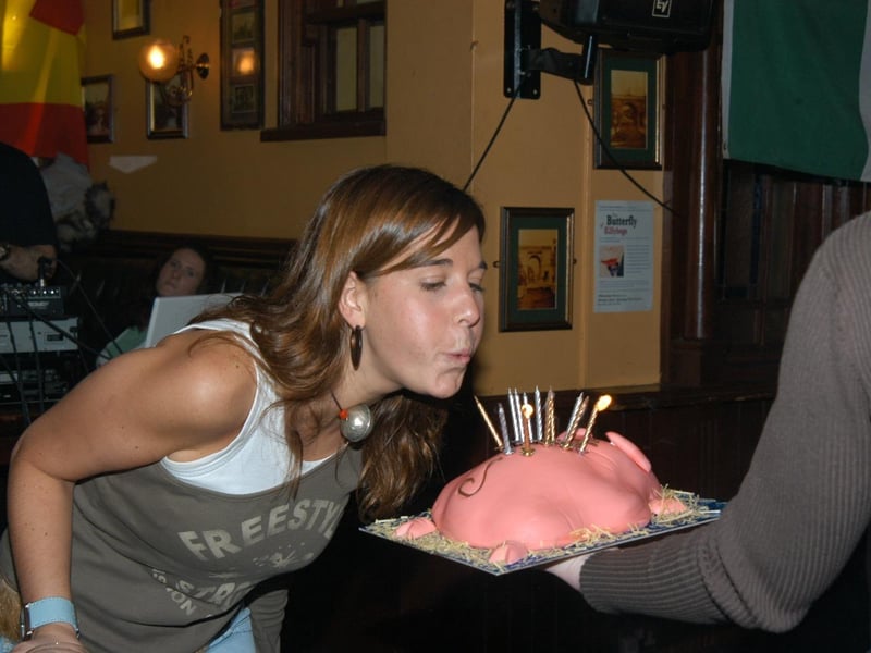 Rocio De Calla Porta, a Spanish student at the North-West Academy of English, as she blows out the candles on her cake in Beckett’s.