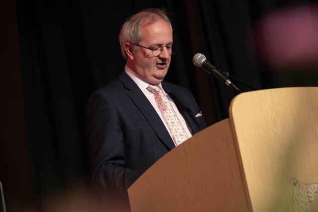 Mr. John Harkin, Princpal, Oakgrove Integrated College, addressing the attendance at the school's Senior Prizegiving.
