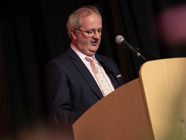 Mr. John Harkin, Princpal, Oakgrove Integrated College, addressing the attendance at the school's Senior Prizegiving.