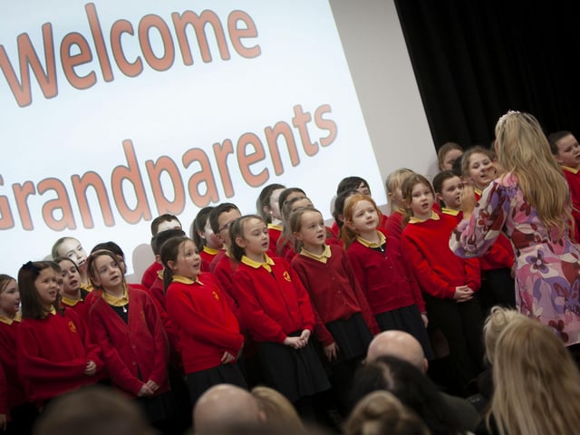 The Steelstown School Choir performing on Grandparents Day at the school, under choirmistress Mrs. Rochelle O’Donnell.