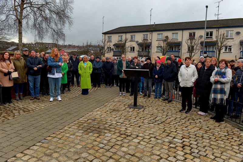 Relatives are joined by Mayor Sandra Duffy and  people at the Bloody Sunday monument at Joseph's Place on Monday afternoon for a one minute silence on the 51st anniversary of the Bloody Sunday massacre. Photo: George Sweeney. DER2306GS 43