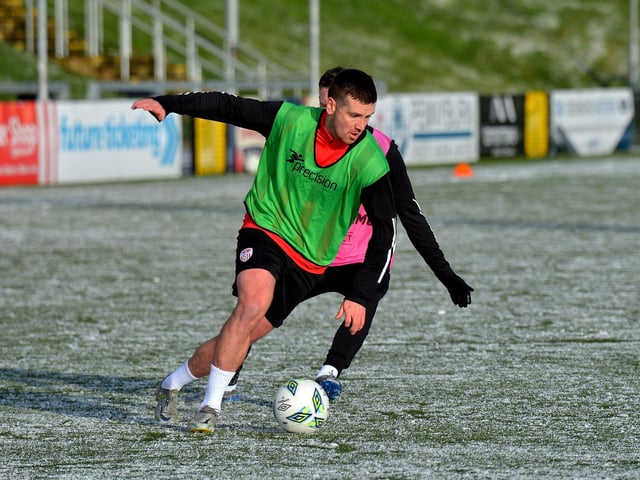 Derry City captain Patrick McEleney training at Brandywell Stadium on Monday afternoon. Picture: George Sweeney. DER2304GS – 15