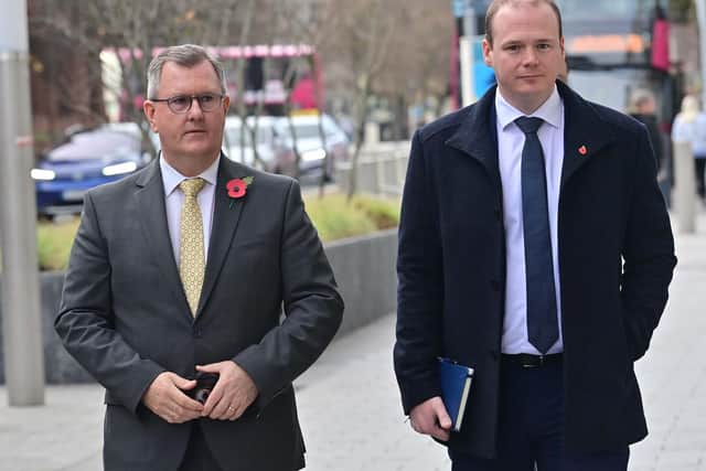 DUP Leader Jeffrey Donaldson and Gordon Lyons  pictured previously.Pic Colm Lenaghan/Pacemaker