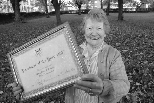 Mrs. Mary Ellen O'Doherty, aged 89, who was pensioner of the year in 1997.