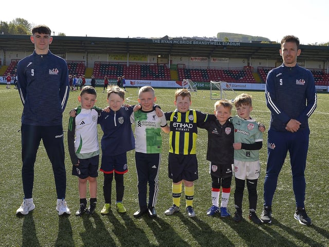 Some of the childen who participated in the Ryan McBride Foundation's Soccer Camp held in the Brandywell Stadium. Photo: George Sweeney