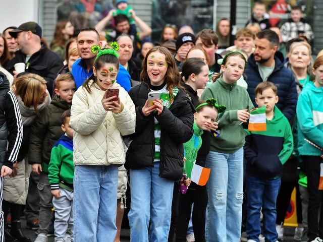 Revellers at the St Patrick’s Day parade, in Derry, on Monday afternoon. Photo: George Sweeney