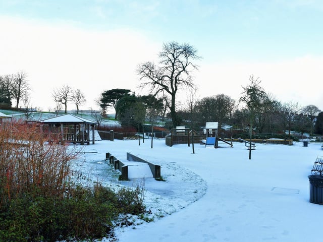 A light covering of snow in Brooke Park on Tuesday morning. Photo: George Sweeney