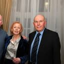Margaret Jackson pictured with her brother (and donor) John McLoone and consultant Professor Frank Jones at her 65th birthday celebrations in Bishop’s Gate Hotel. Photo: George Sweeney