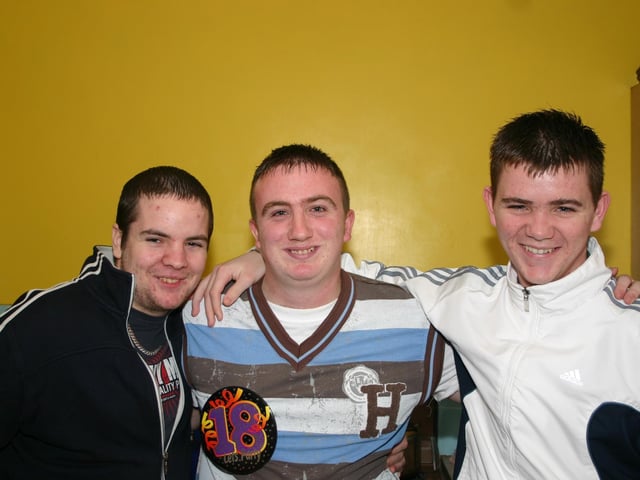Birthday Boy Alex enjoying the 18th birthday with Ryan and john. 2254/dd : Parties and celebrations January 2006: Alex Lynch.