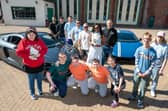 The Mayor Councillor Lilian Seenoi-Barr pictured with Bud Club’s Gavin Melly and Gary and Stephen McCaul they met with young people from the Mayoral Charity Bud Club ahead of Super Car Saturday in Guildhall Square on the Saturday 24th of May. Picture Martin McKeown. 09.04.25