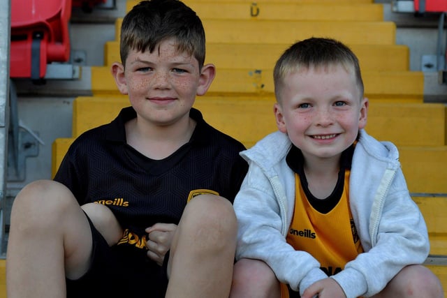 Young Derry City fans at the game against Shelbourne in the Ryan McBride Brandywell Stadium. Photo: George Sweeney. DER2321GS - 73