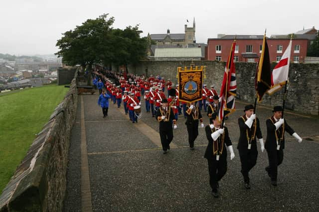 Apprentice Boys marching on the Derry Walls in 2007 (file pic). State papers show the British Government were positive a parade in August 2000 would pass off peacefully.