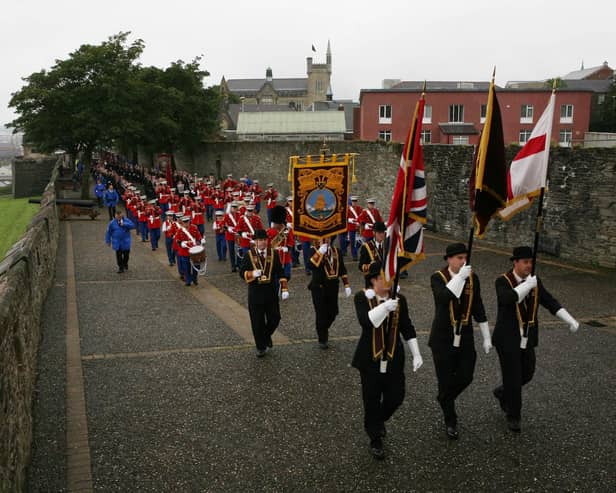 Apprentice Boys marching on the Derry Walls in 2007 (file pic). State papers show the British Government were positive a parade in August 2000 would pass off peacefully.