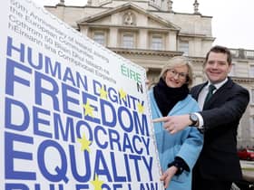 Minister for European Affairs, Mr. Peter Burke TD and the European Commissioner for Financial Services, Financial Stability and Capital Markets Union, Mairead McGuinness unveiled An Post’s first stamp of 2023 marking the 50th anniversary of Ireland joining the European Communities on Friday.