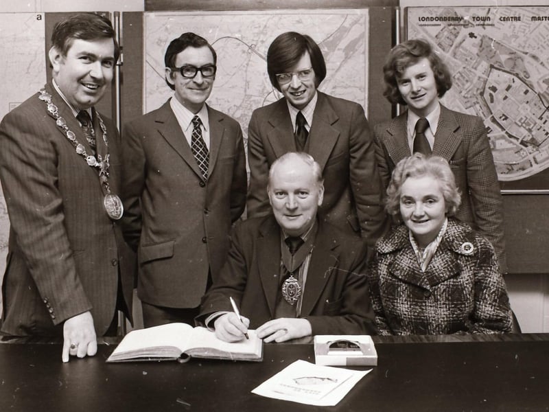 The first ever National Union of Journalists president Ivan Peebles and his wife visiting Derry City Council and meeting the Mayor and local journalists.