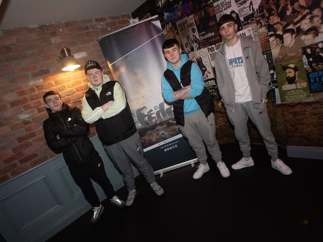 Four of the young kick boxers pictured at Monday evening's film premiere of the Feile’s latest production - 'Rath Mór Warriors - Release Your Inner Warrior' at the Nerve Centre, Derry. From left are Finn Breslin, Mark Cowan, Conor Phelan and Conor Friel. (Photos: Jim McCafferty Photography)