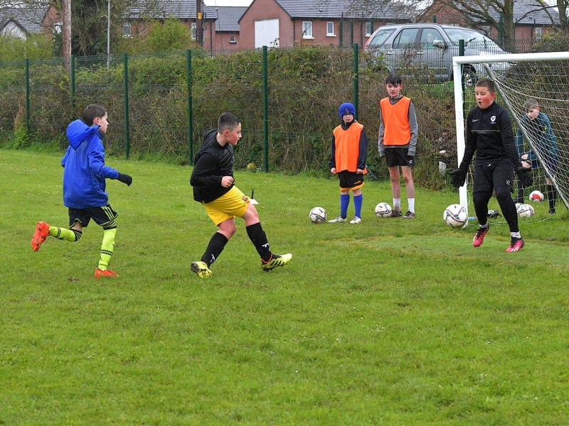 Soccer skills on show at the Derry City Easter Camp, on Tuesday, at Broadbridge Primary School. Picture: George Sweeney. DER2315GS – 129