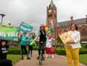 The Carnival of Colours makes a welcome return to the centre of Derry from the 1st to the 2nd of July from 1pm to 6pm each day. The hugely popular free event organised by In Your Space Circus will see jugglers, musicians and comic  and street theatre performances over the weekend. The event launched by the Mayor, Councillor Patricia Logue who was entertained by Jugglers, Eve and Gabriel Crouch, Candy Crouch, Lukie Luke and Rachel Melaugh from the circus troupe. Picture Martin McKeown. 23.06.23