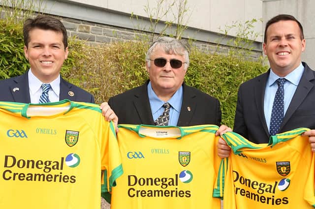 US Congressman Brendan Boyle (left), US State Representitave Kevin Boyle and their father Francie (a native of Glencolmcille) pictured during a visit to Donegal in 2015.