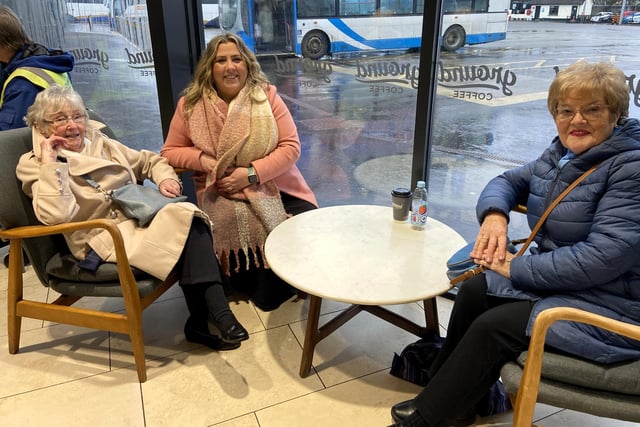 Kathleen Carr, Shona McEleney and Anna Cassidy relaxing at Coleraine Train Station