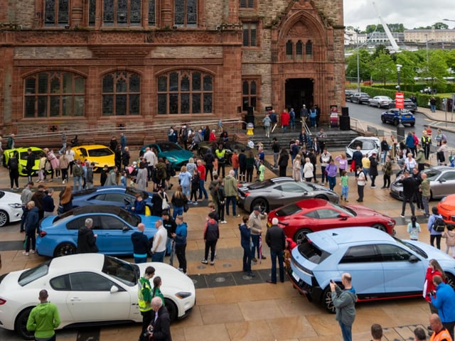 Derry City and Strabane District Council Mayor, Councillor Lilian Seenoi-Barr has hosted Supercar Saturday in Guildhall Square to raise money for the Mayoral Charity Bud Club. The event attracted car enthusiasts and owners from across the region to support aid the local charity. Picture Martin McKeown. 24.05.25