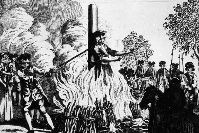 Contemporary engraving of Catherine Hayes being strangled and burnt in 1726 in England, the year after Cecily Jackson was killed. (Photo by Hulton Archive/Getty Images)