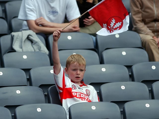 This young fan still manages to wave his flag after the defeat by Kerry at Croke Park. (3108A35)