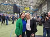 Sinn Féin leader Mary Lou McDonald and First Minister Michelle O'Neill at the count centre in Magherafelt.