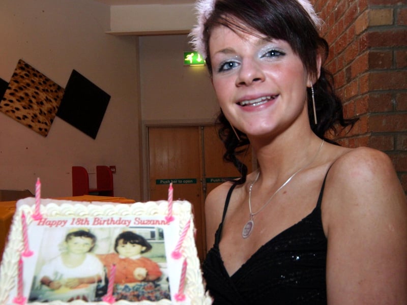 Suzanne shows off her birthday cake which includes her best friend Leeann 0041/JML : .