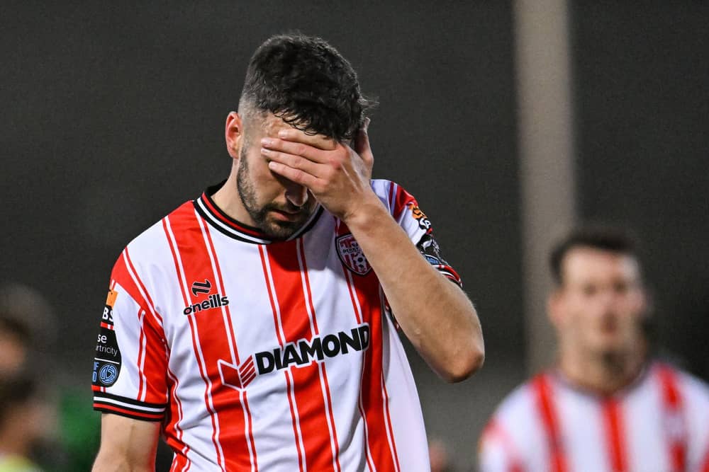 Michael Duffy after his side's draw in the SSE Airtricity Men's Premier Division match between Derry City and Cork City at The Ryan McBride Brandywell Stadium in Derry. Photo by Ramsey Cardy/Sportsfile