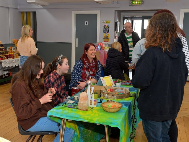 Browsing the stalls at the Spring Craft Fair held in St Mary’s Hall Muff on Sunday last. Photo: George Sweeney. DER2310GS – 001