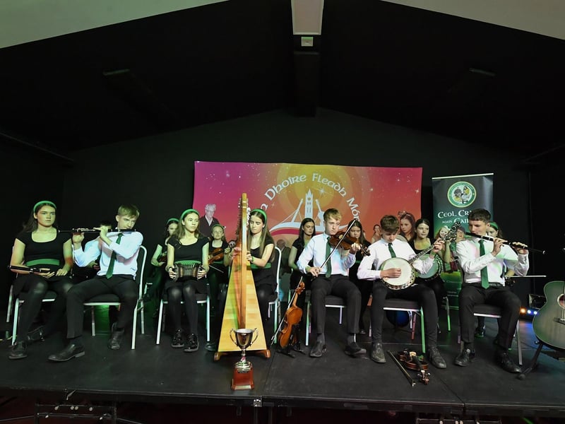 Gleann An Lolair taking part in the Fleadh Mhór Dhoíre Céili Bands competition held in Studio 2. Photo: George Sweeney