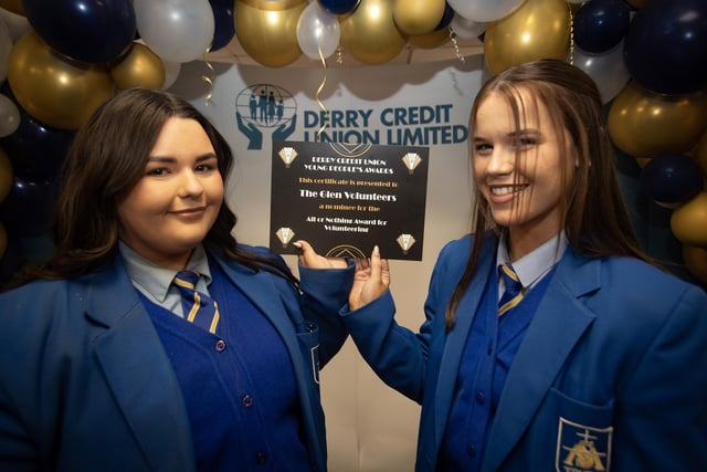 Derry Credit Union's Young People's Awards 2025 nominees representatives from 'The Glen Volunteers' pictured with their certificate on Monday night.