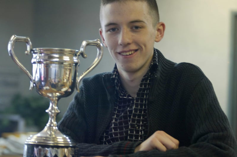 Barry Leonard, winner of the Springfield Water Cup for the open age ballad at Moville Feis.  Barry is a pupil of the McCafferty School of Music. (1605JB26)