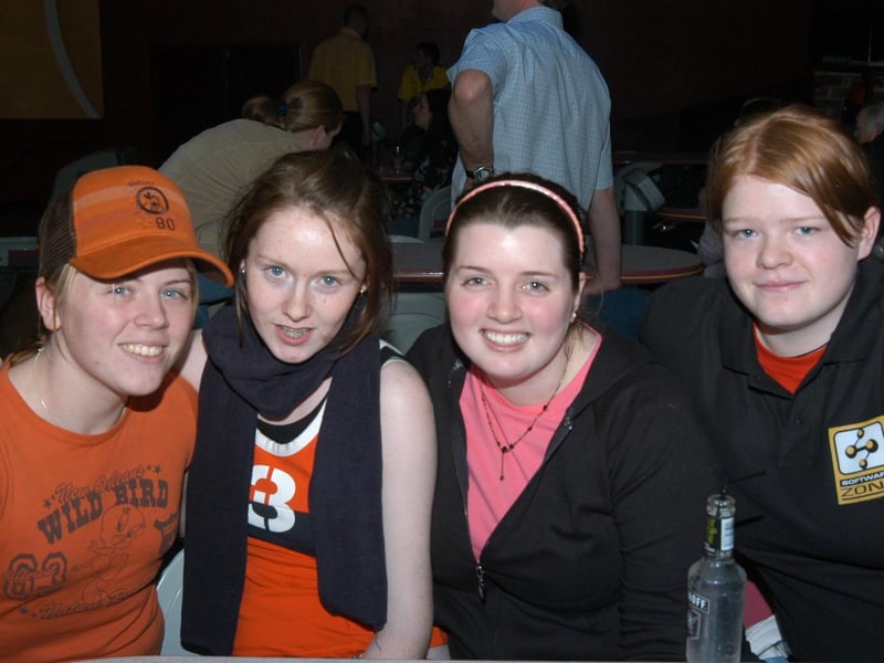 Ciara Whoriskey, Michelle Cartin, Rosemary Lafferty & Amy Corr enjoying the craic at the Bowling Alley.