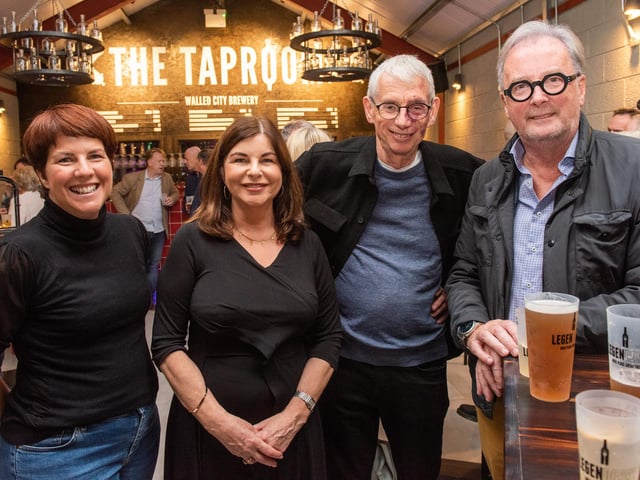 Jennifer McKeever, Sinead McLaughlin MLA, Paul Gosling and Peter Monaghan, pictured at the opening of The Taproom at the Walled City Brewery. Picture Martin McKeown. 21.10.22