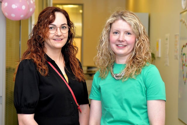 Dearvhla Sloan, NSPCC Senior Policy and Public Advisor and Caroline Cunningham, NSPCC Senior Policy Researcher, attended the Childline Foyle open day, held in the Derry office, on Friday morning last. Photo: George Sweeney. DER2321GS - 41
