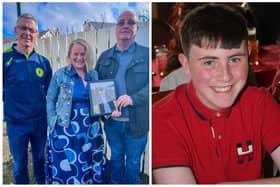 Left to right: Finbarr Gallagher, Geraldine Mullan and Richard Moore; and Tomás, who would have turned 18 in April.