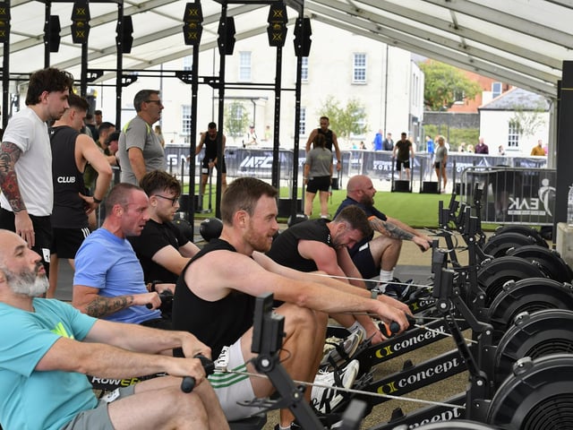 Competitors take part in the Ebrington Hyrox on Saturday morning. Photo: George Sweeney