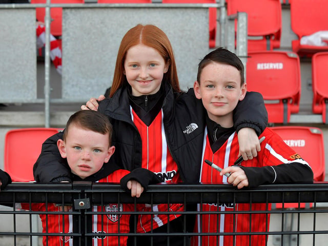 Young fans at the Brandywell, on Friday evening, for Derry City’s game against Drogheda United. Photo: George Sweeney. DER2314GS – 23