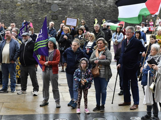 Some of the attendance at the Celebration of Migrant Workers rally held in Guildhall Square on Sunday afternoon. Photo: George Sweeney
