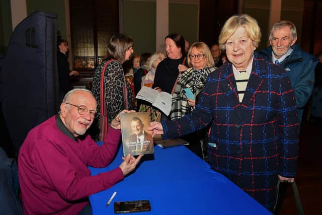 Dr Keith Munro pictured at the launch of his book on the life of Dr Tom McGinley, Foyle Hospice founder and palliative care pioneer, at St Columb’s Hall on Wednesday evening, with former matron of the Foyle Hospice Rosemary Peoples. Photo: George Sweeney
