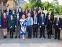 Studnets and staff pictured at  the launch of the International Cities of Peace led by the Mayor Councillor Sandra Duffy and Rev David Latimer. Picture Martin McKeown. 31.05.23