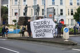 Protesters at Craigavon Bridge in support of the Garvaghy Road residents, on Sunday afternoon. (Photo - Tom Heaney, nwpresspics)