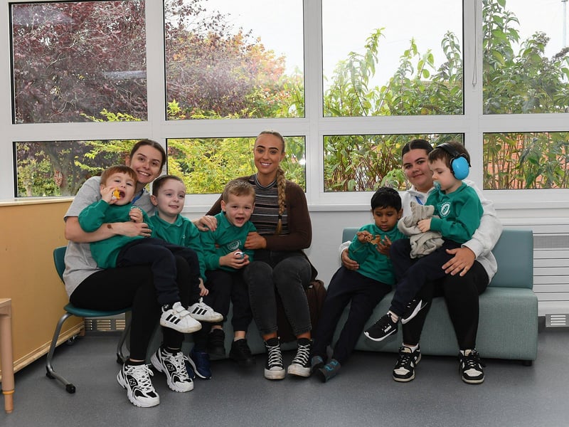 Miss Colhoun with her P1 class and assistants at Ardnashee School.