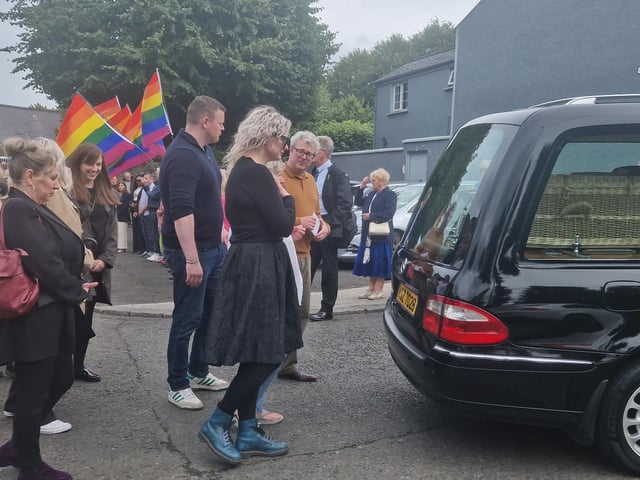Members of Nell's family follow the hearse from the grounds of the Long Tower following her Requiem Mass.