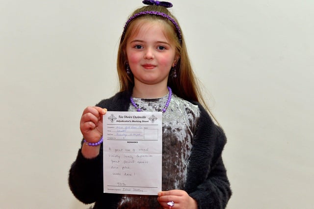 Lottie Newman was Highly Commended in P3 Girls Verse at the Feis Dhoire Cholmcille on Tuesday at the Millennium Forum. Photo: George Sweeney.  DER2315GS – 144