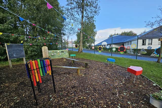 The area around 'Teach an Cheoil' at Sacred Heart PS, an outdoor classroom dedicated to Monica Tunney.