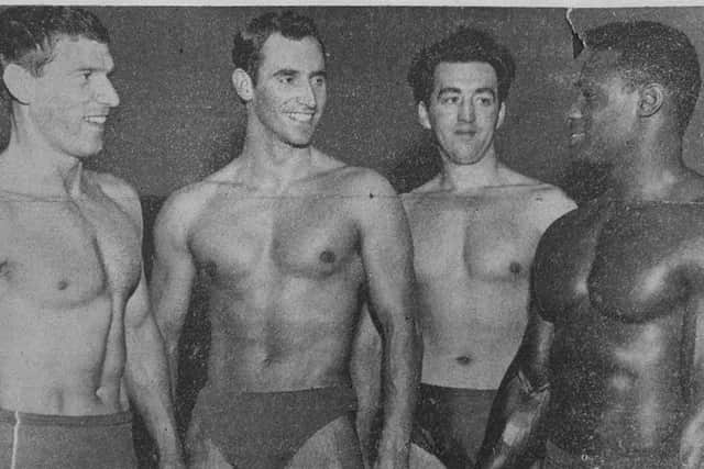 Liam Sweeney, second from left, at a North West Physical Culture Association show in the Guildhall, prior to his departure for Zambia.